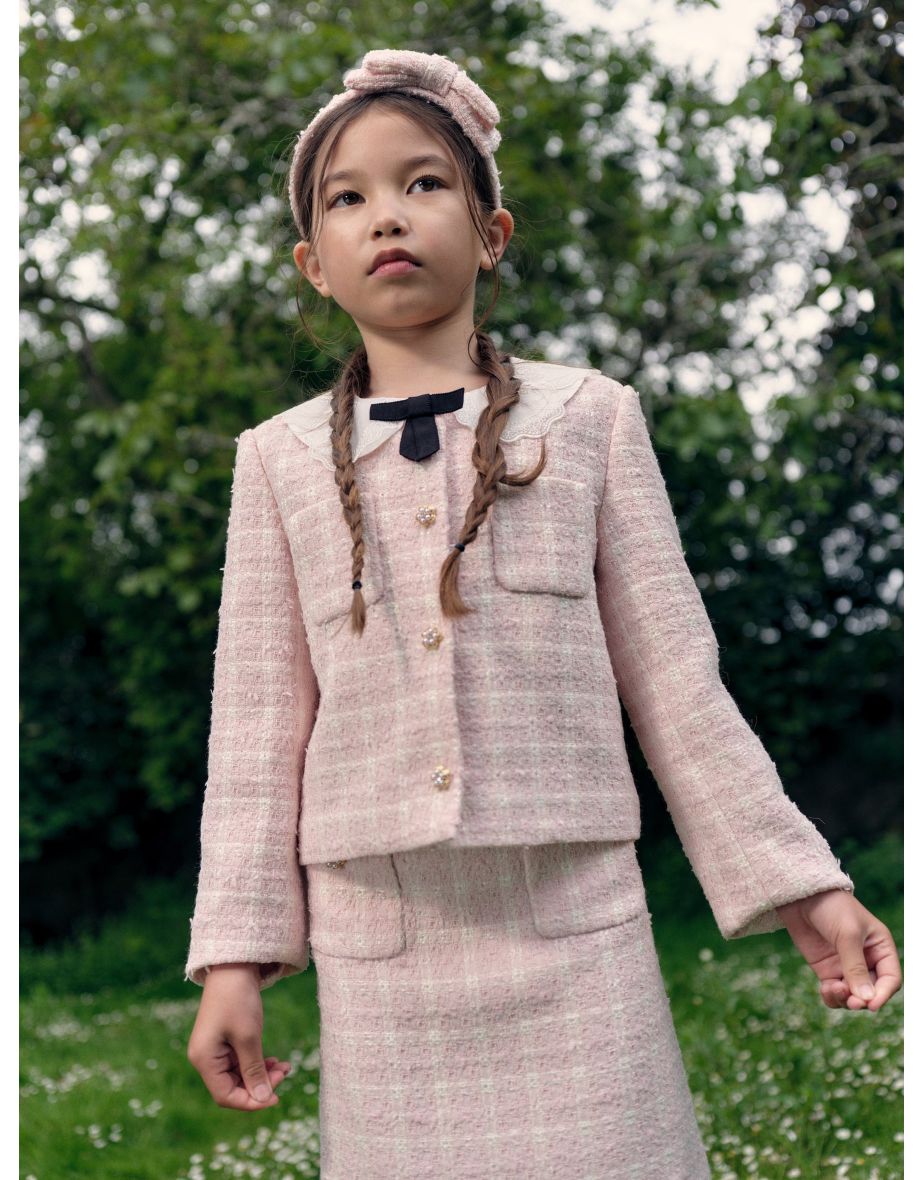 Girls Check Boucle Skirt in Pink