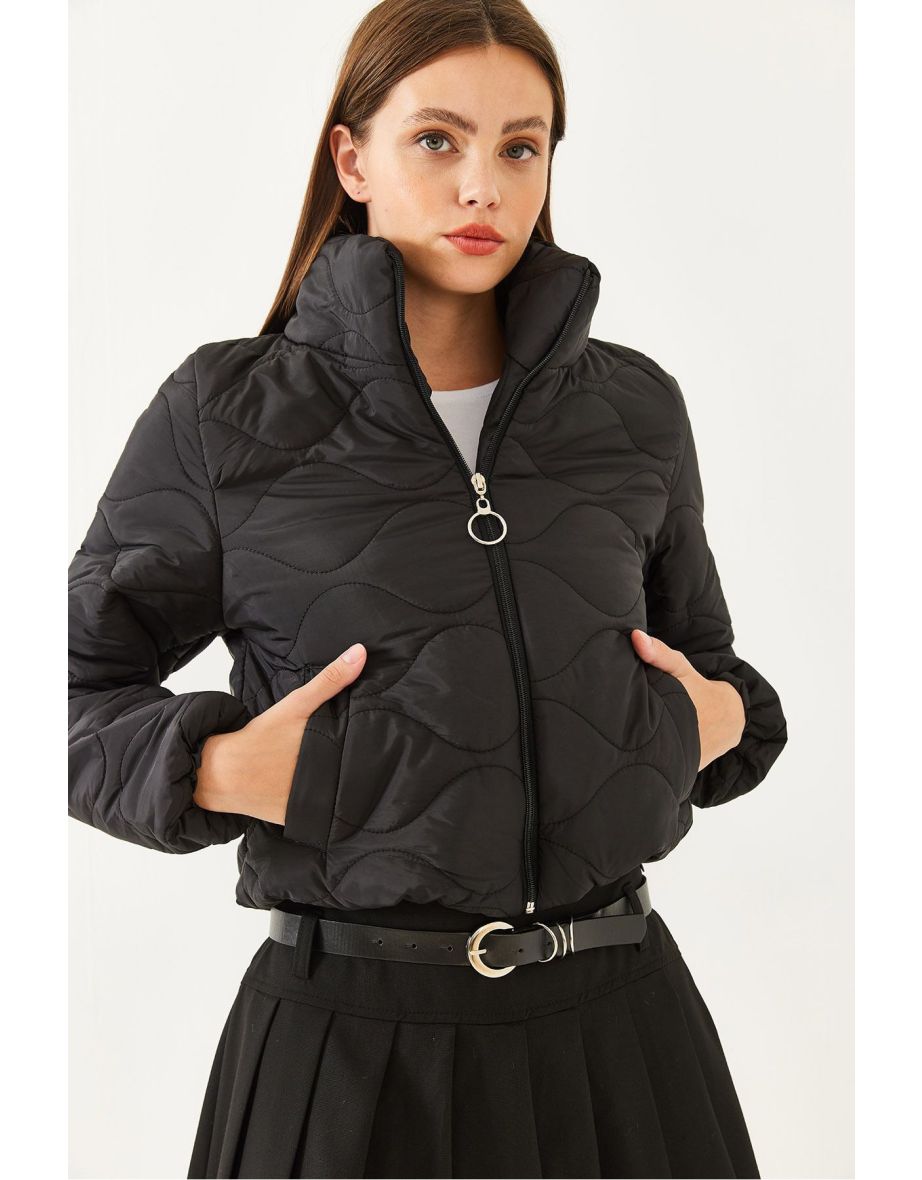 Women's Stand Collar Waterproof Short Puffer Jacket - 5