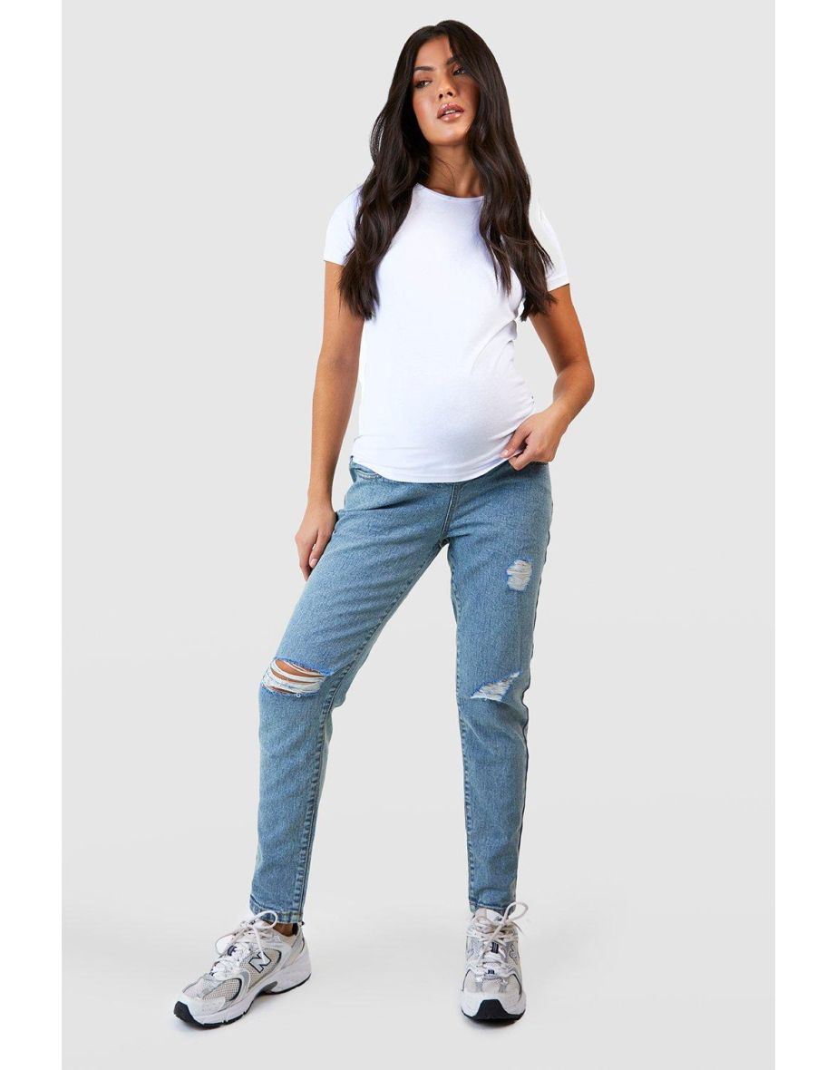 Maternity Over Bump Ripped Mom Jeans