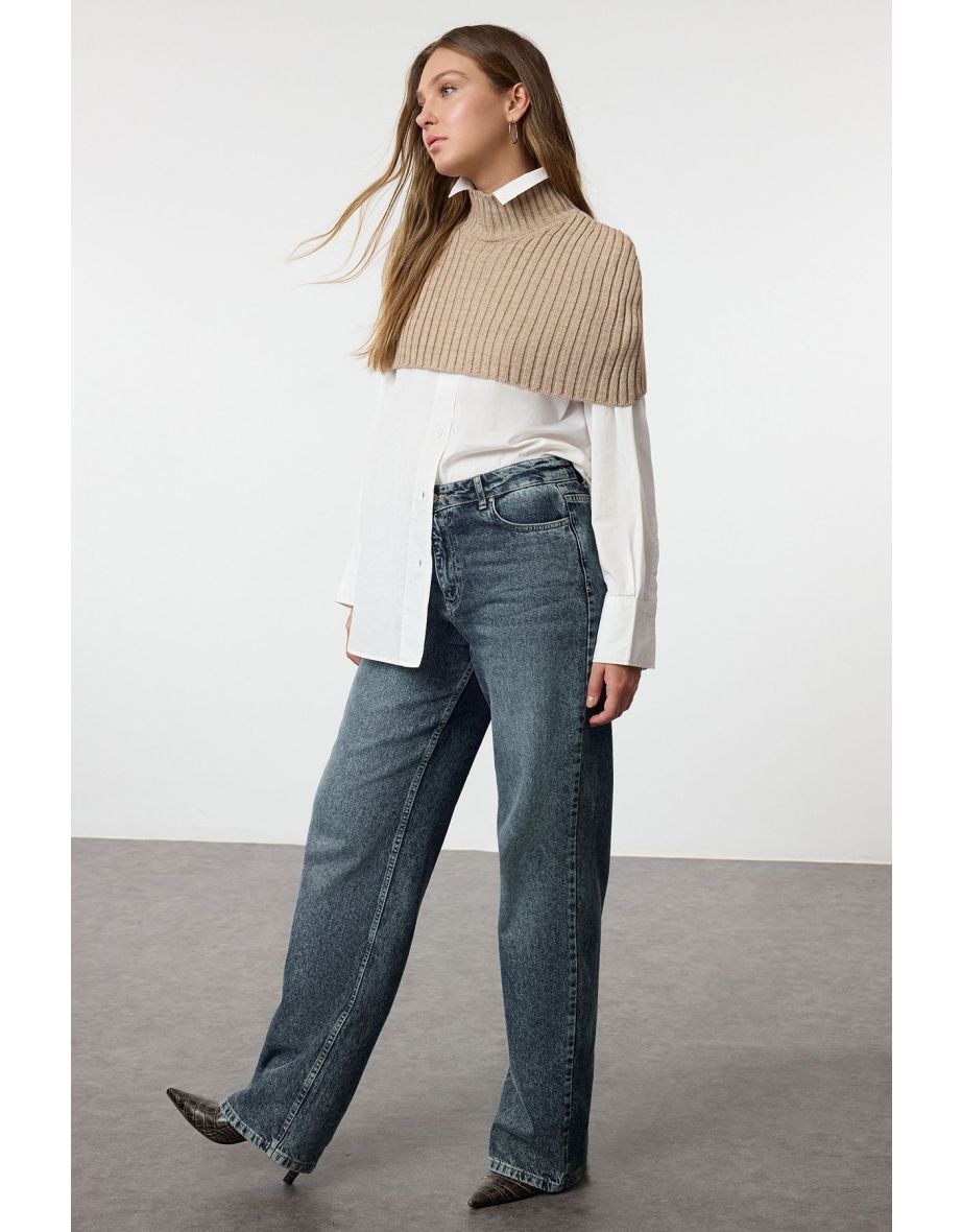 Mink Crop Turtleneck Knit Sweater