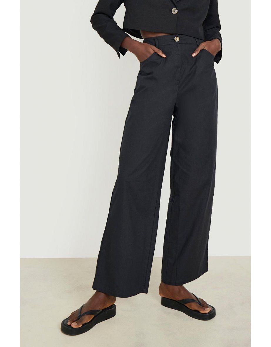 Tall Linen Look High Waist Trousers - black - 3