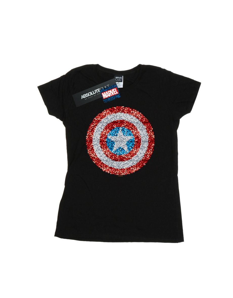 Marvel Womens/Ladies Captain America Pixelated Shield Cotton T-Shirt - Black - 1