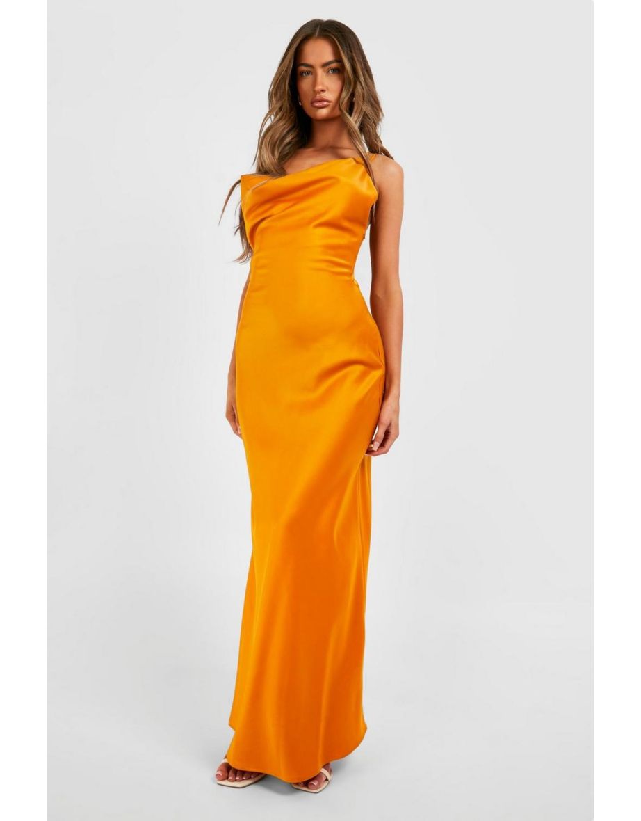 Satin Double Strap Maxi Dress - orange