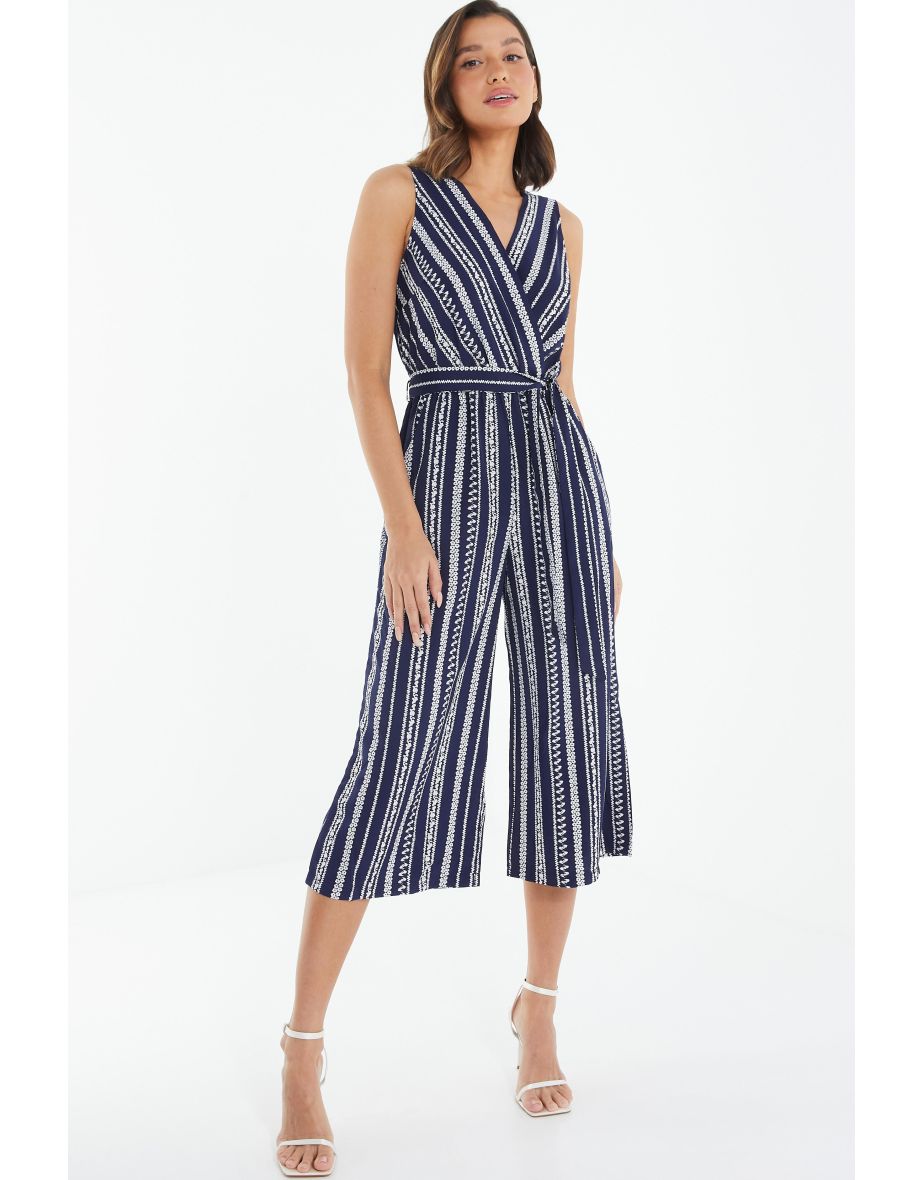 Navy striped culotte jumpsuit on sale