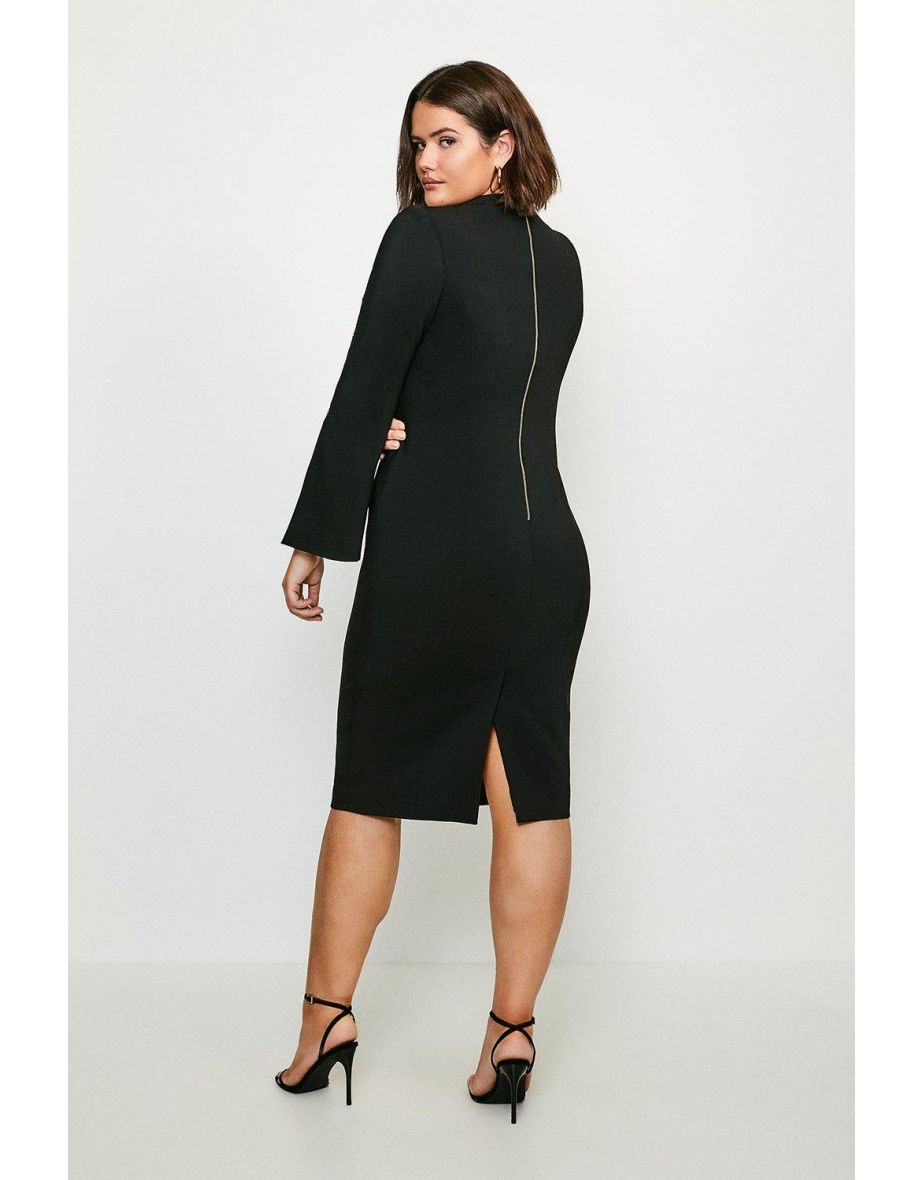 Curve Stud Detail Split Sleeve Pencil Dress - 2