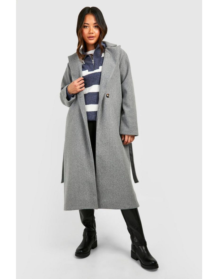 Shop Shoulder Pad Belted Wool Look Coat grey marl Online in Bahrain VogaCloset