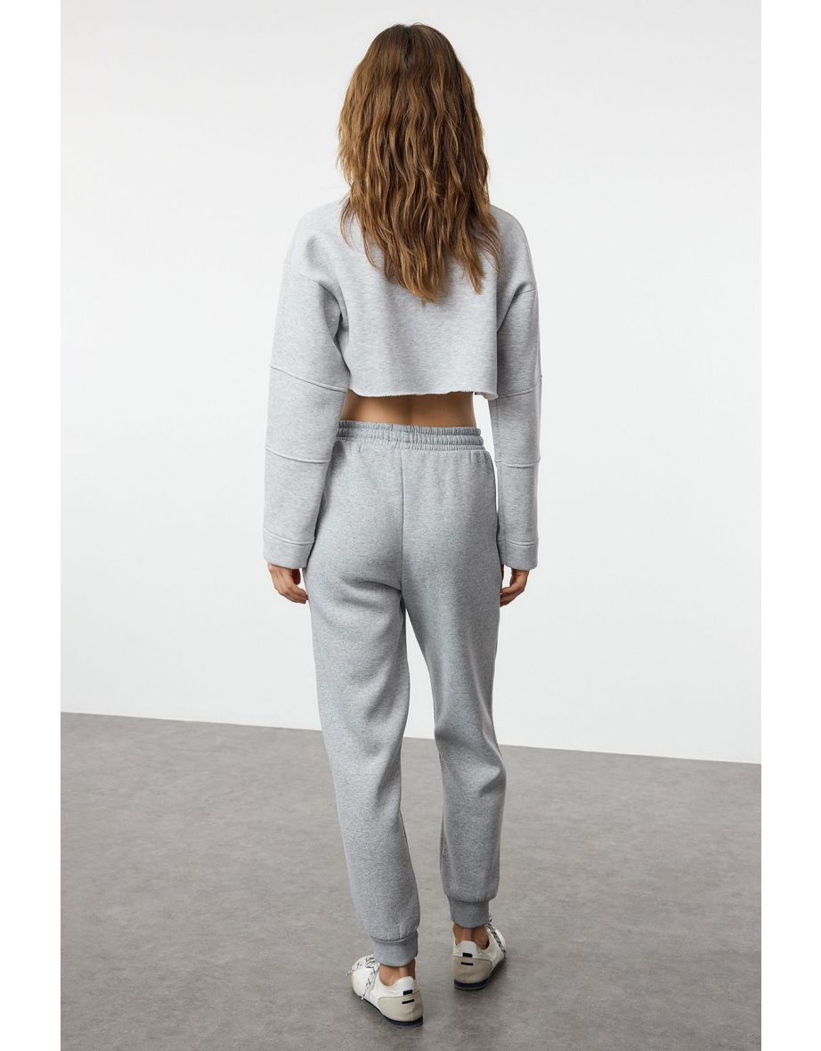 Gray Melange Loose Jogger Normal Waist Thick Knitted Sweatpants - 4