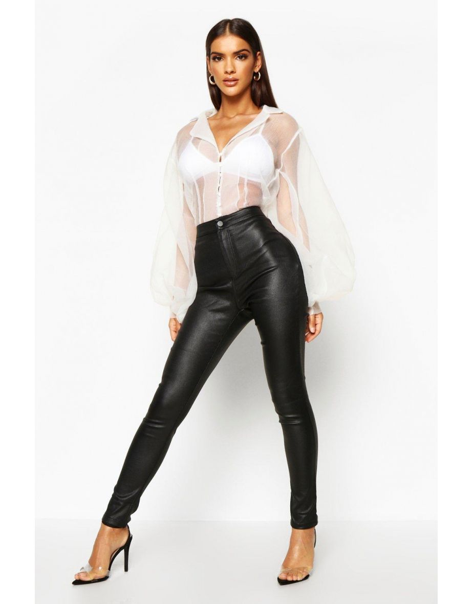 High Waist Matte Leather Look Trouser - black