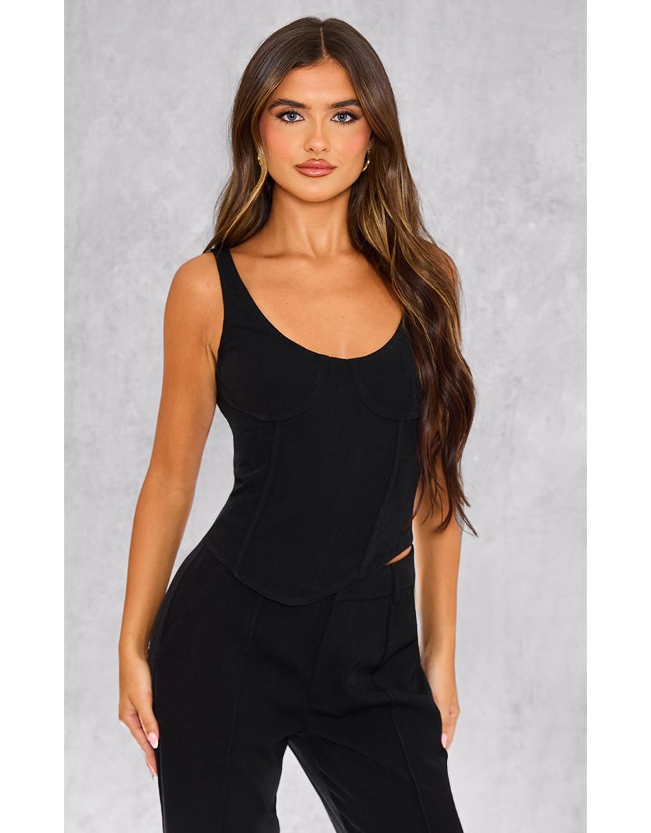 Black Woven Tailored Corset Top