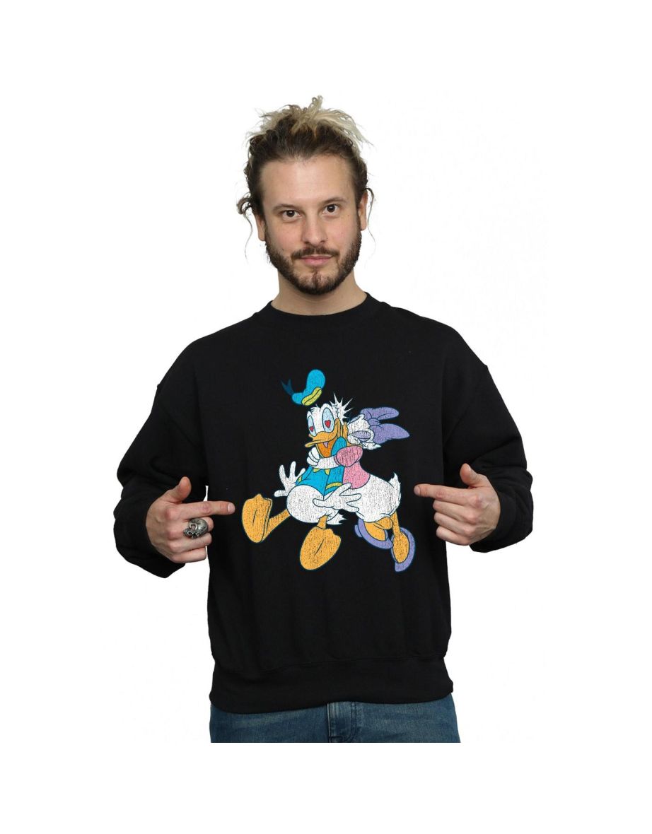 Disney Mens Donald And Daisy Duck Kiss Sweatshirt - Black