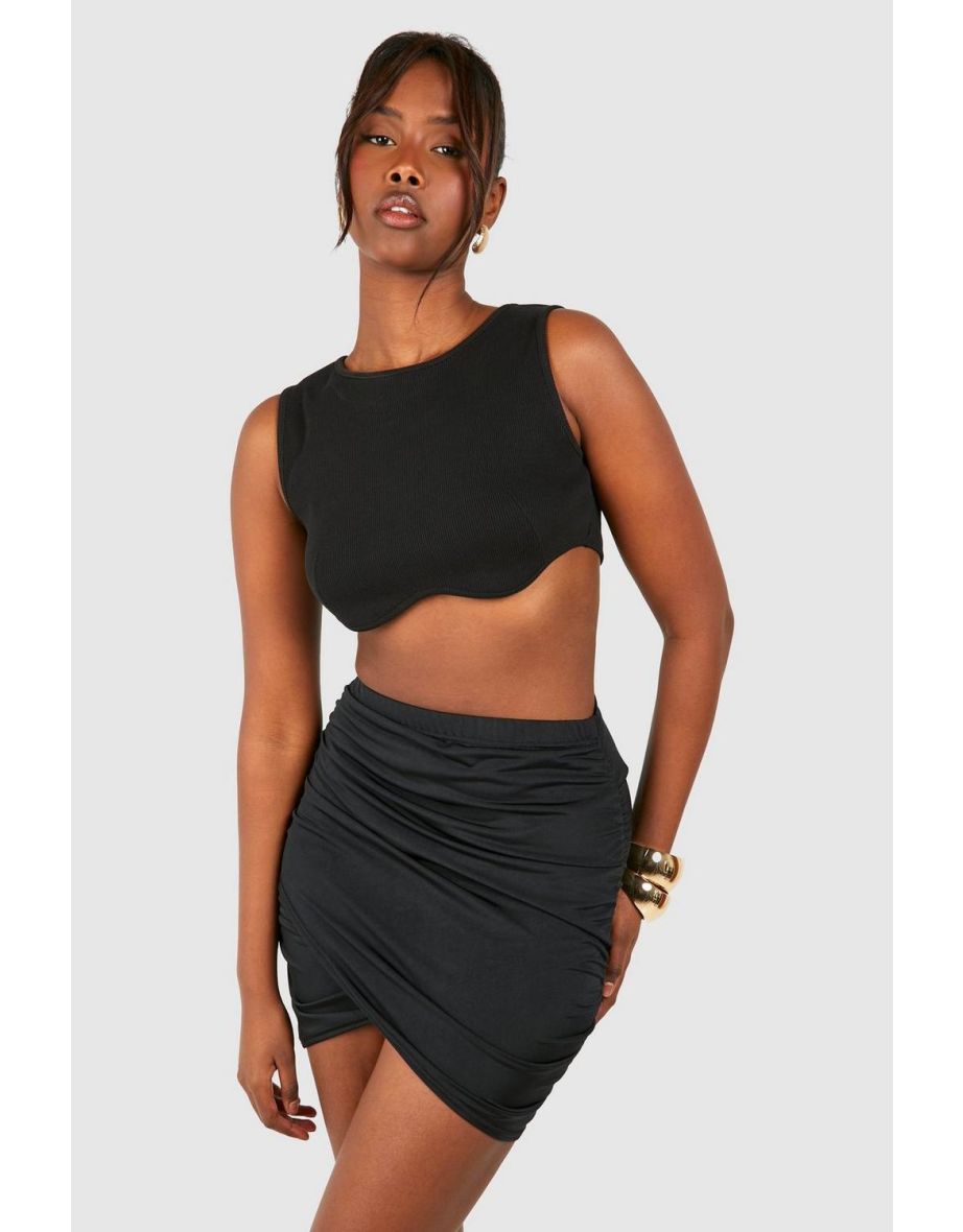 Ruched  Slinky Mini Skirt - black