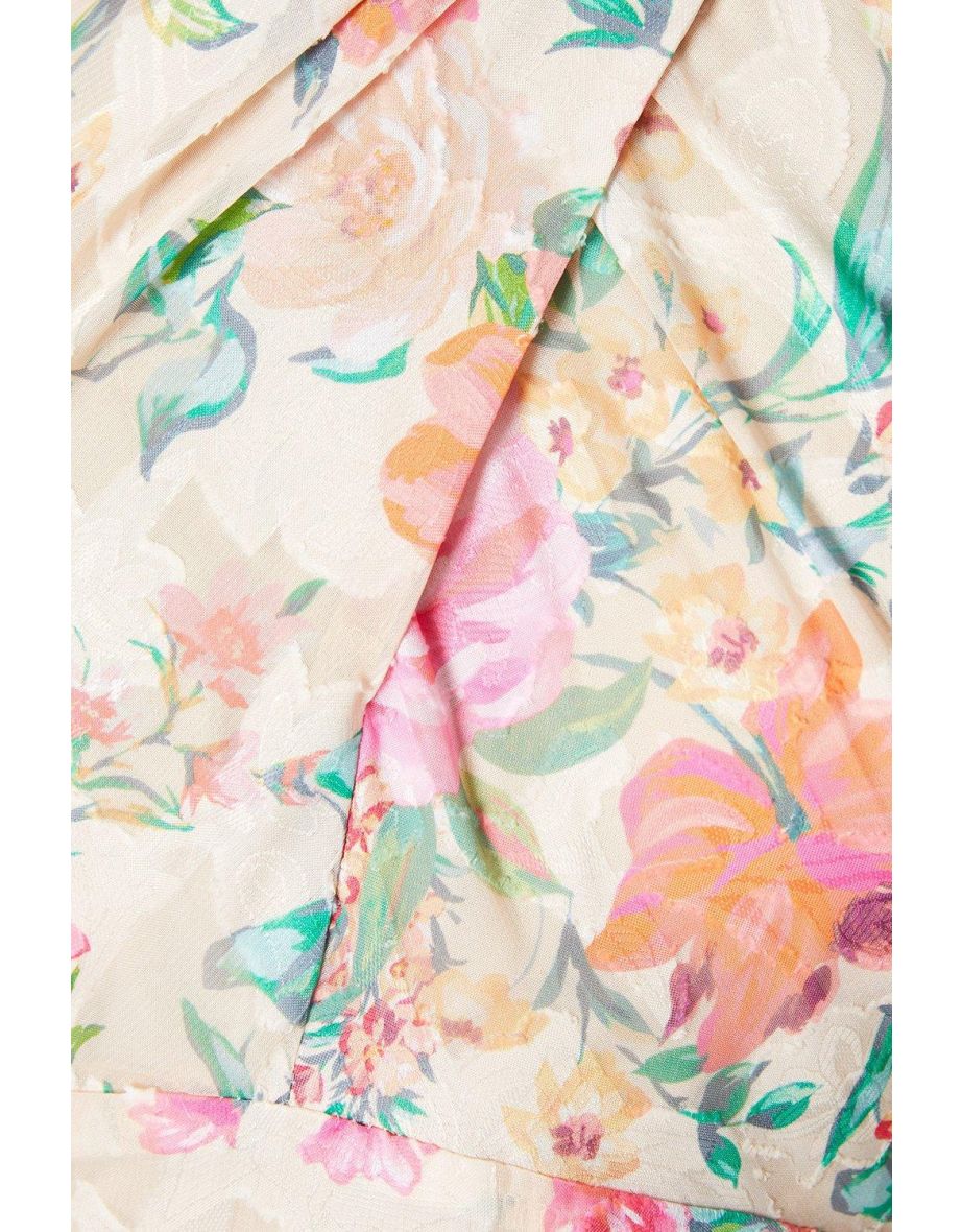 Ivory Floral Cross Front Satin Burnout Halter Dress - 3