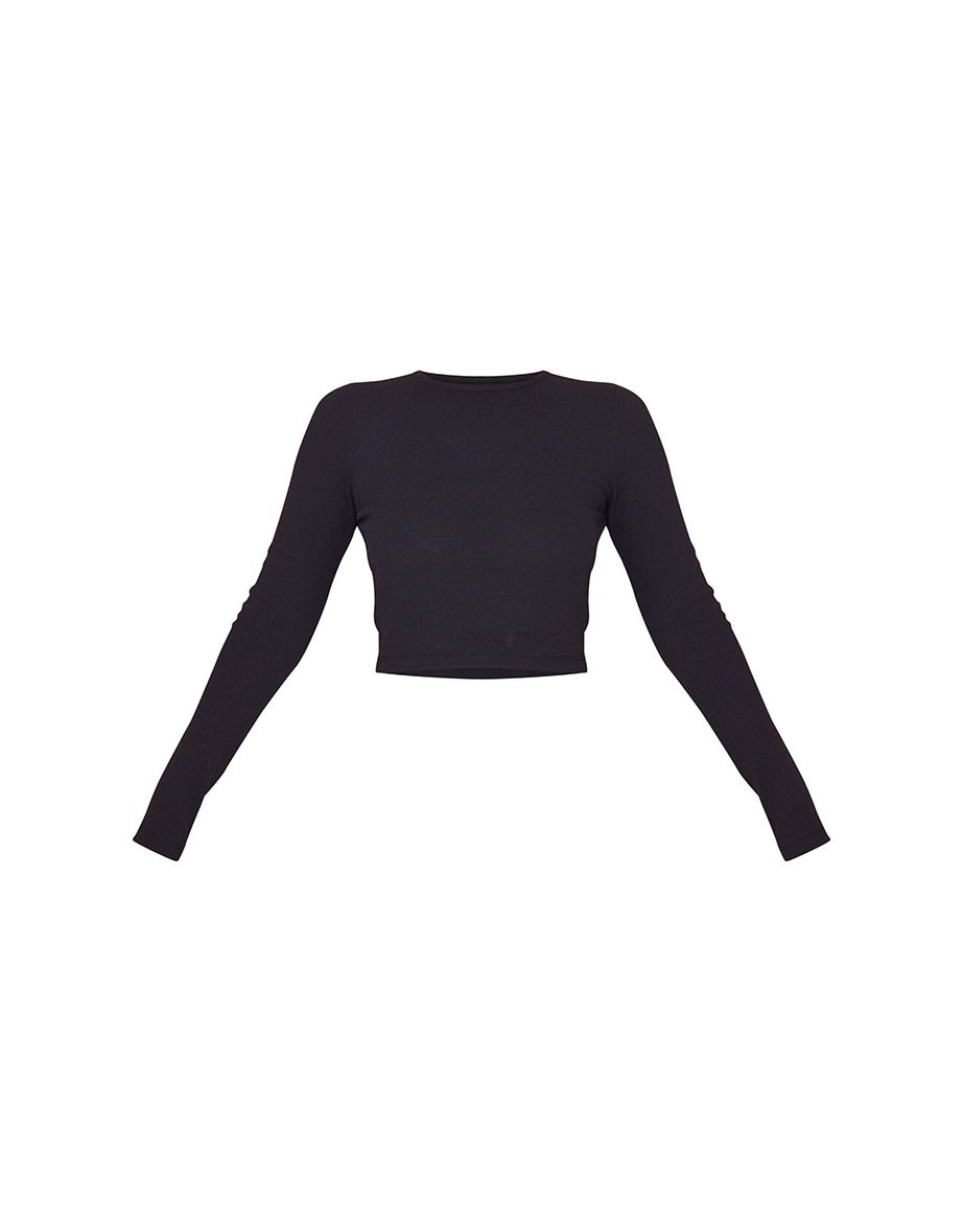 Recycled Black Rib Long Sleeve Crop - 4