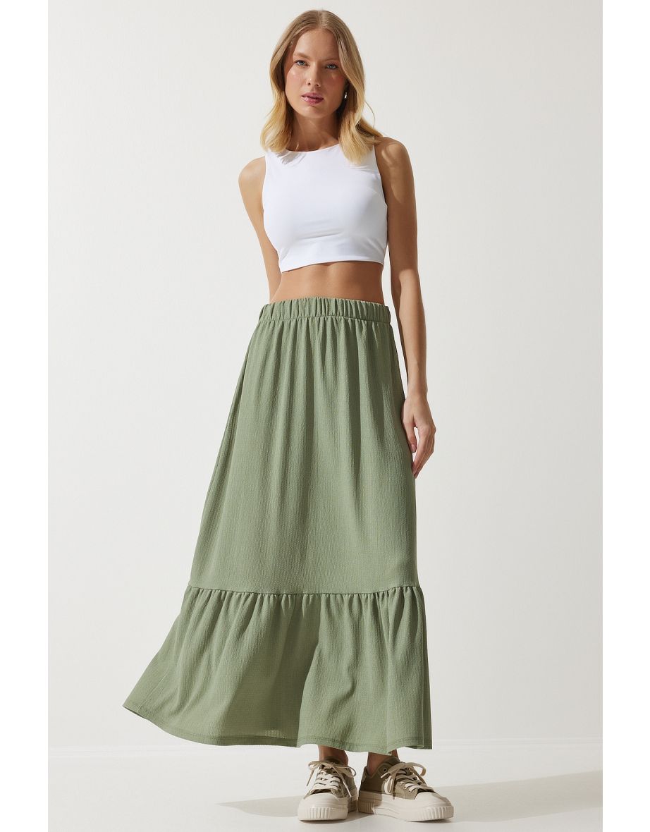 Women's Green Flounce Summer Maxi Skirt
