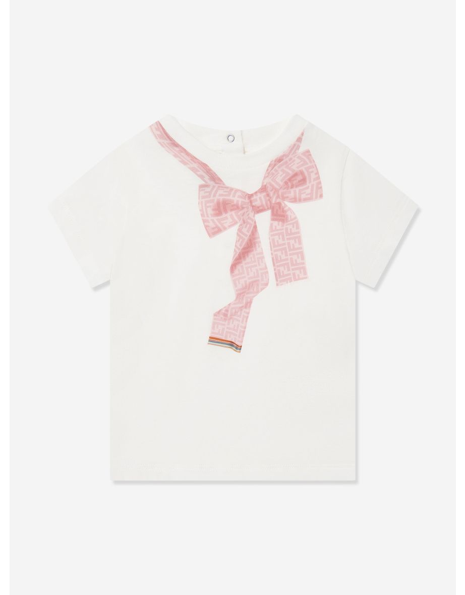 Baby Girls Trompe l'oeil Bow Print T-Shirt in White