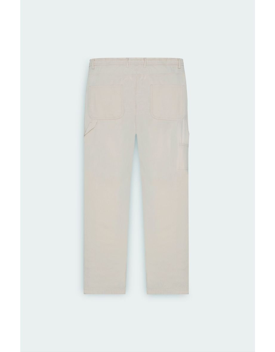 Men's Beige Oversize Loose Cut Waist Tied Cotton Stretchy Dobby Side Pocket Trousers - 8