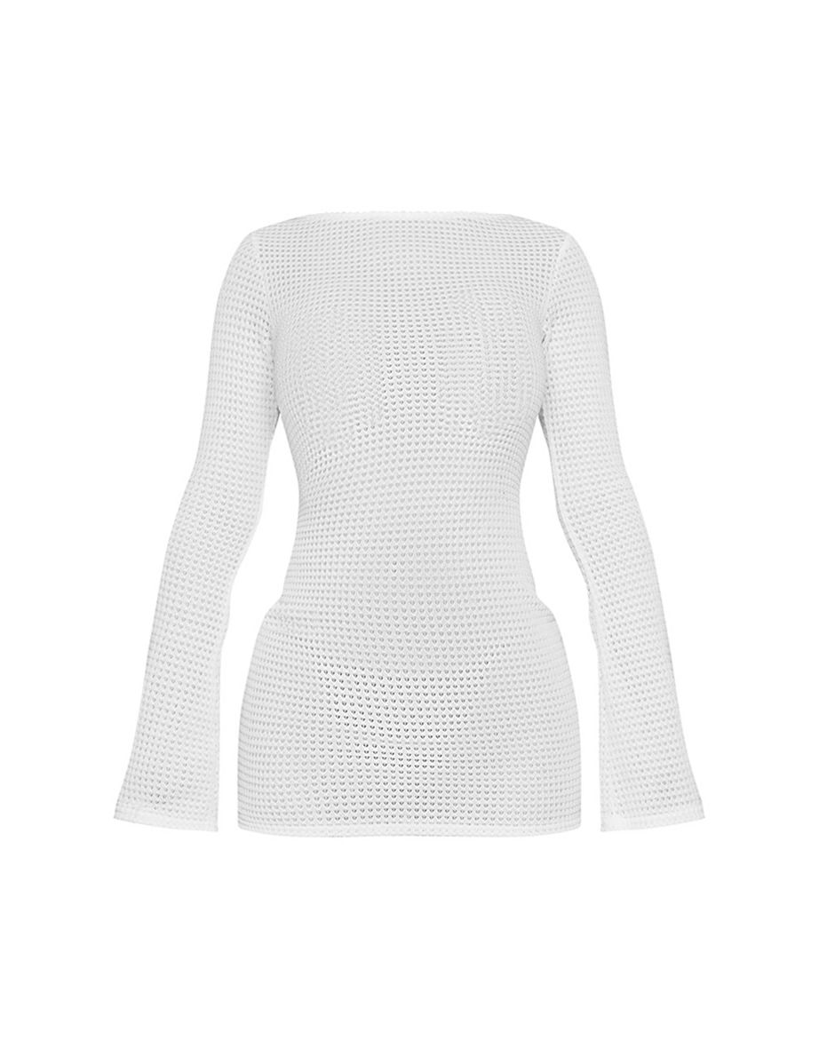 Petite White Textured Open Back Mini Dress - 4