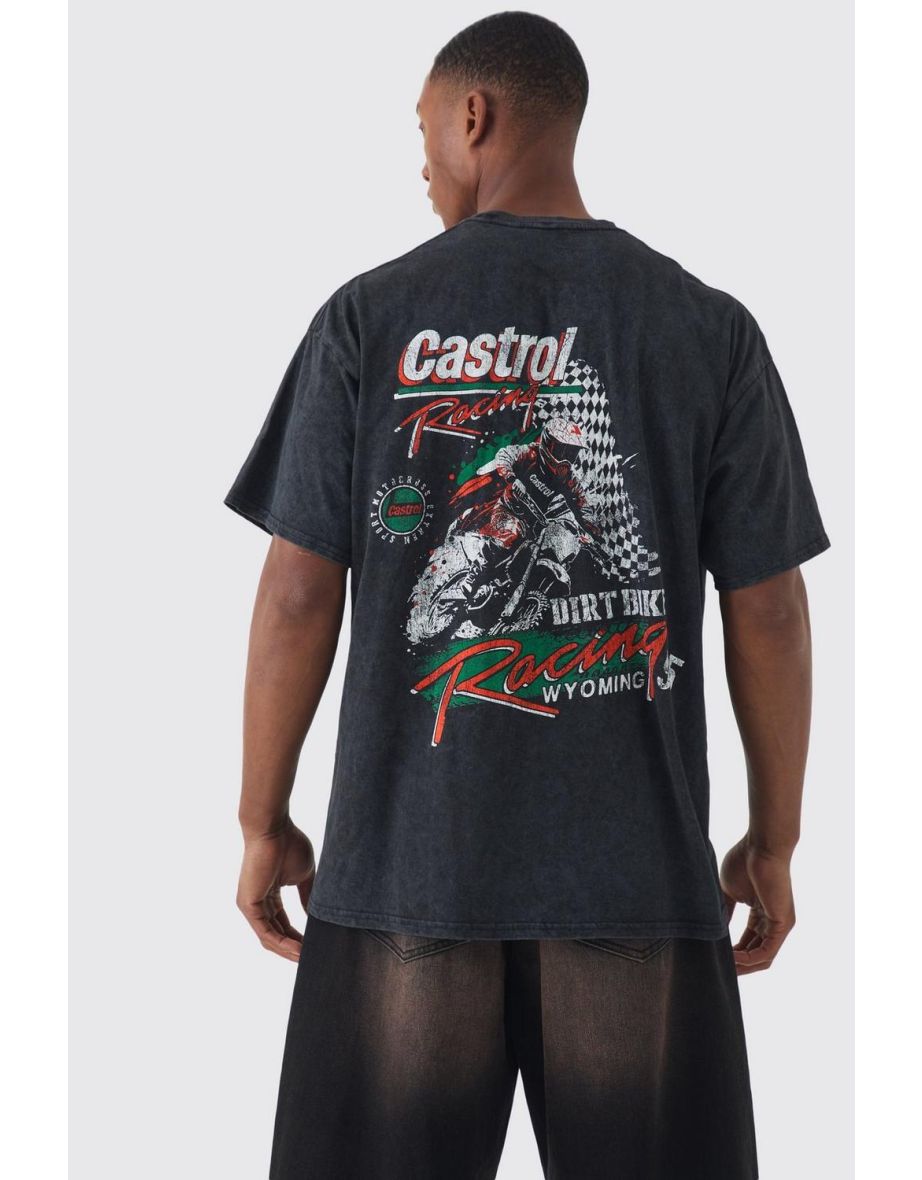 Oversized Castrol Racing Wash License T-shirt - charcoal