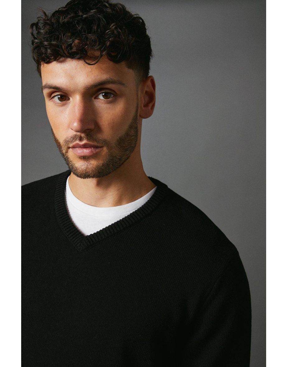 Premium Pure Cotton V-neck Jumper - black - 3