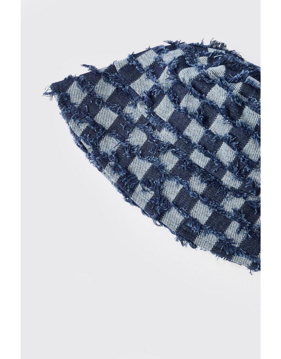 Checkboard Denim Bucket Hat - dark blue - 3