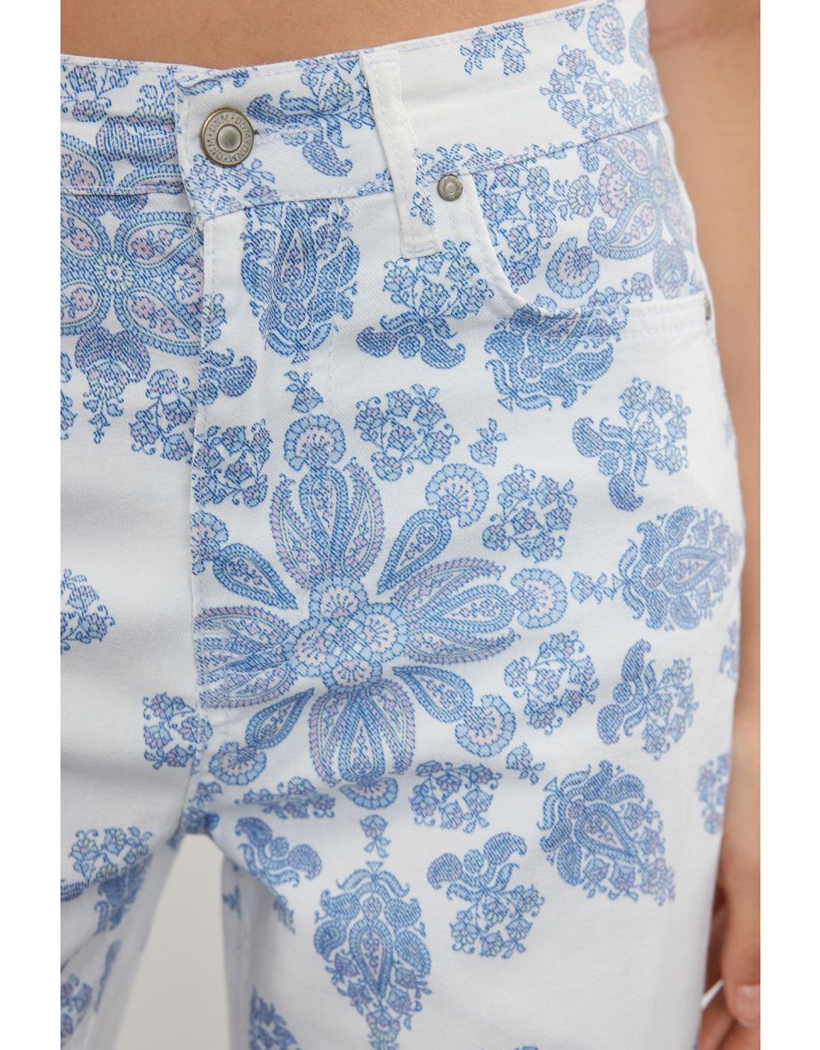 Multicolored Floral Printed High Waist Culotte Jeans - 6
