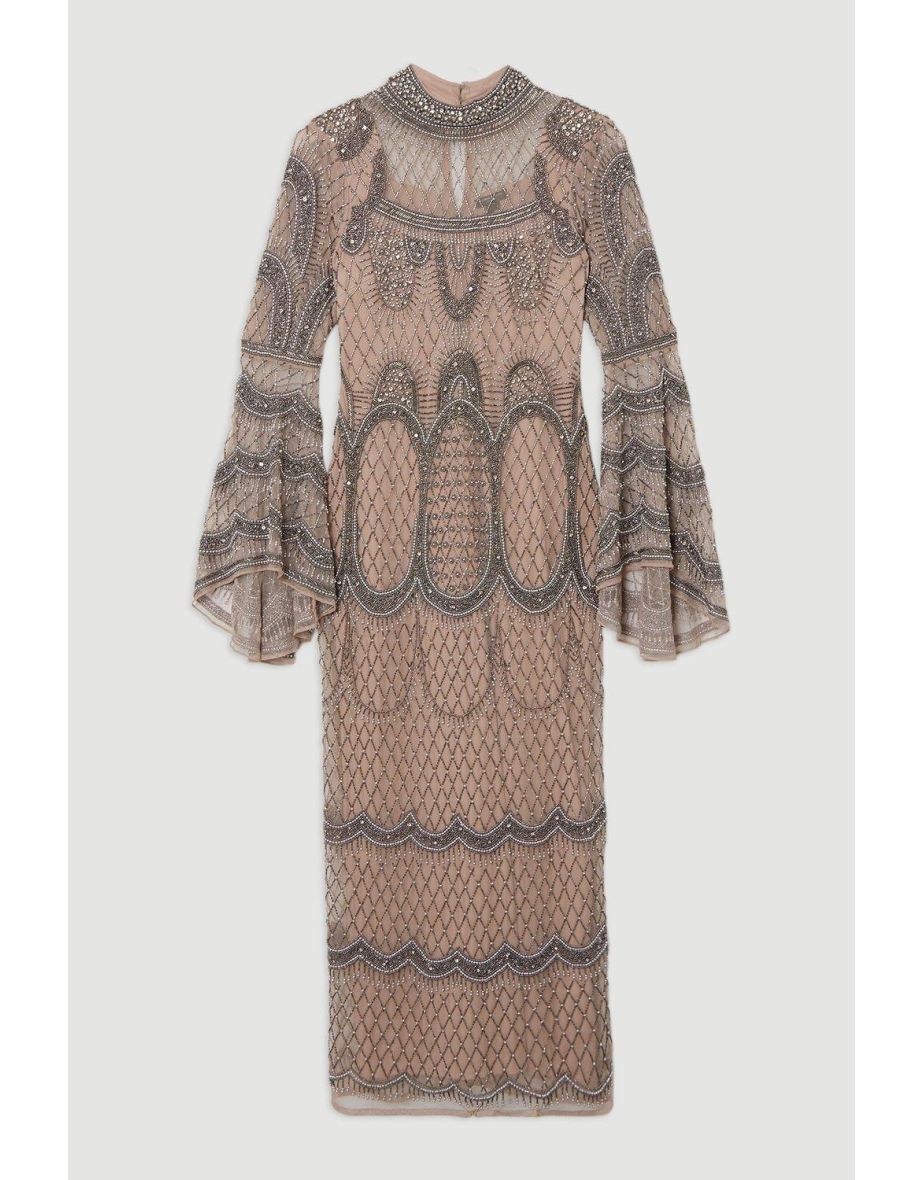 Plus Size Embellished And Beaded Long Sleeve Woven Maxi Dress - 3
