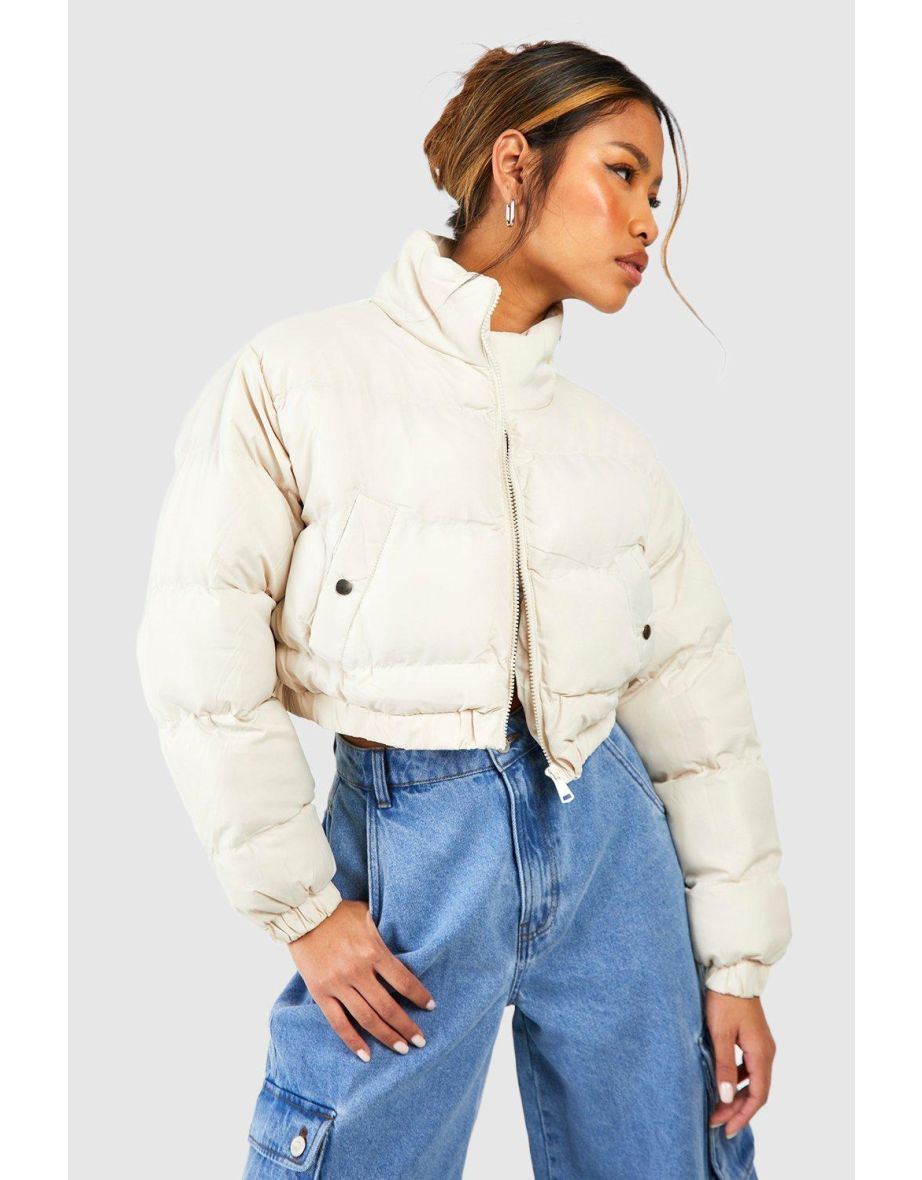 Khaki cropped puffer jacket best sale