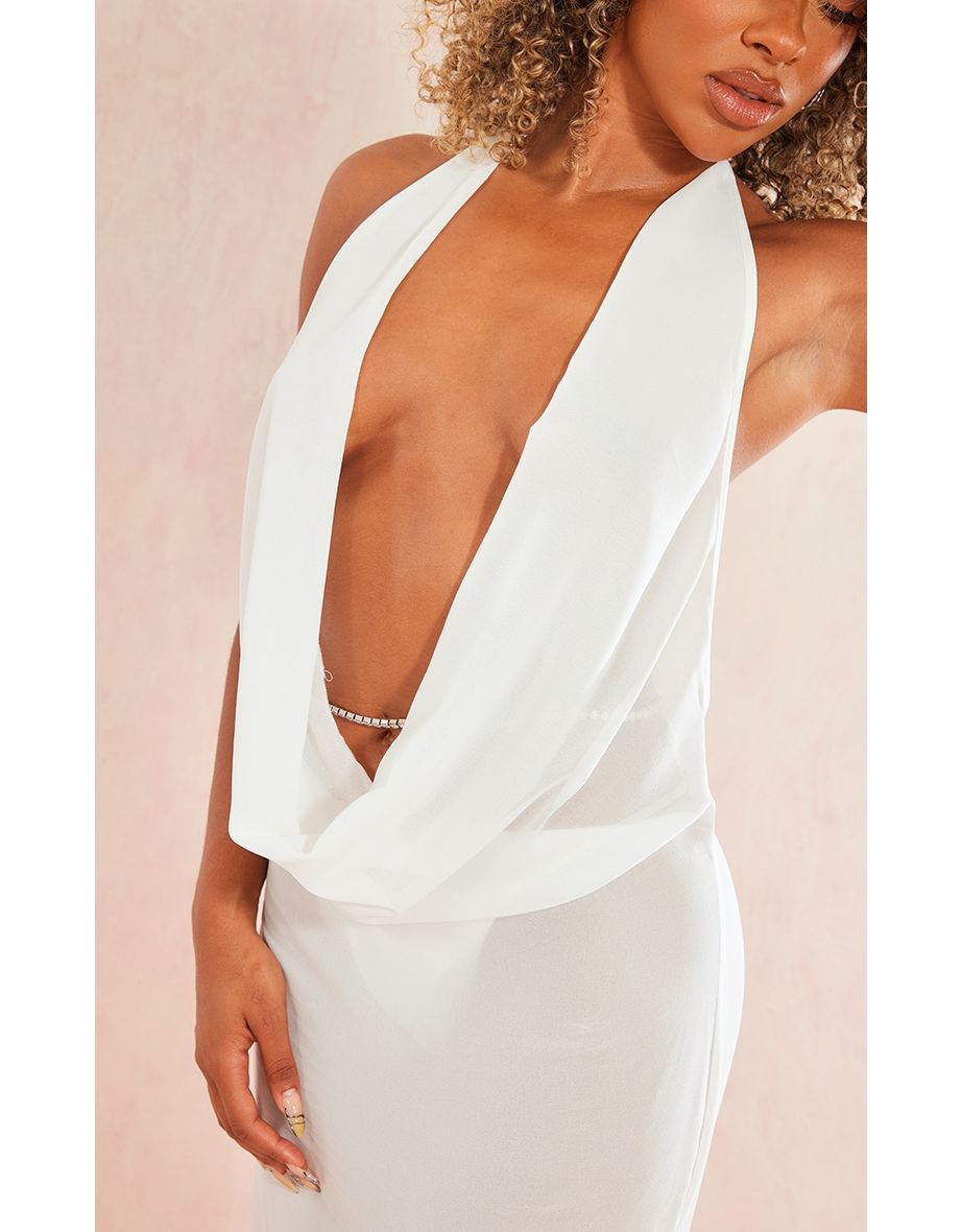 White Plunge Front Open Back Beach Dress - 3