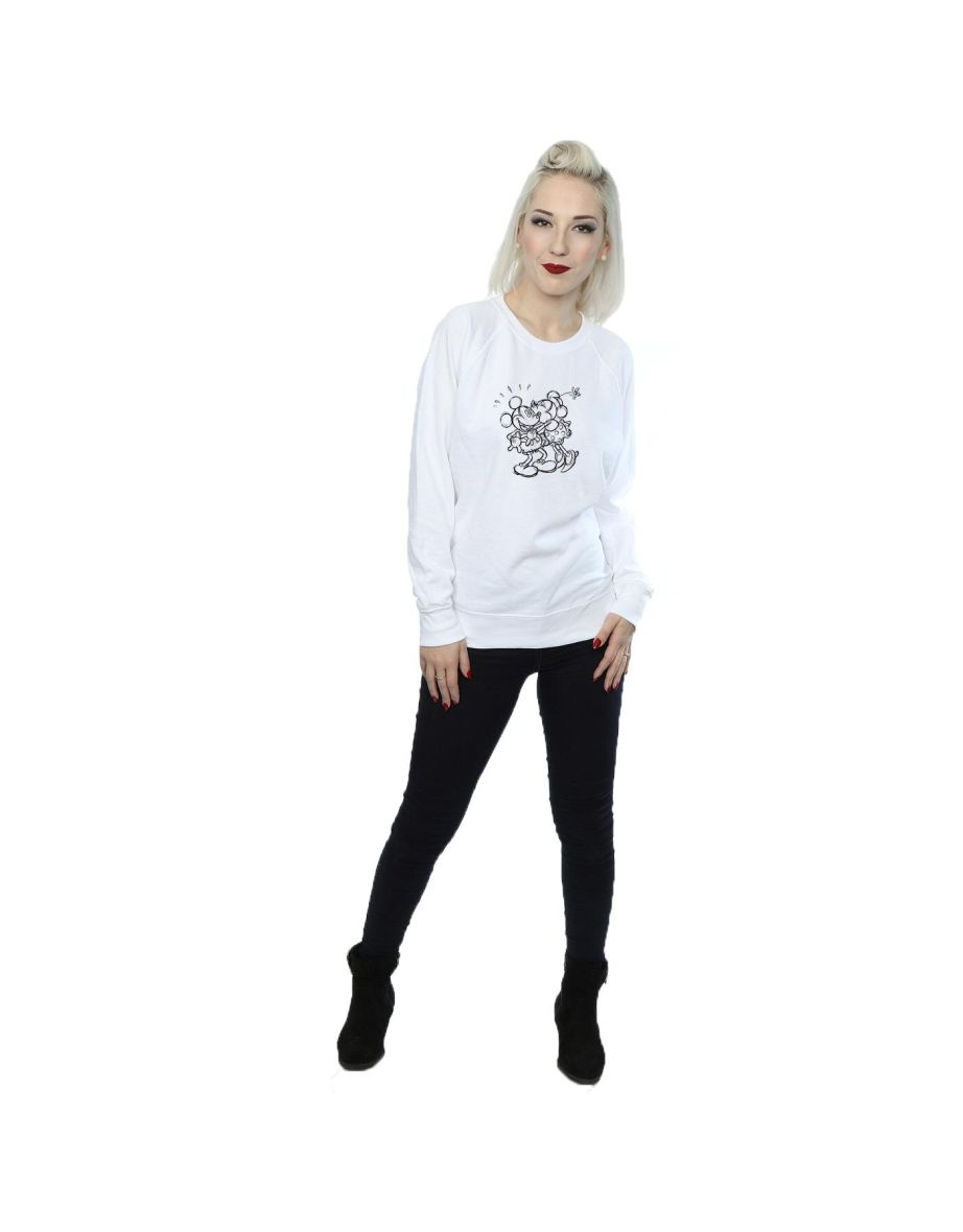 Disney Womens/Ladies Mickey And Minnie Kiss Sketch Sweatshirt - White - 3