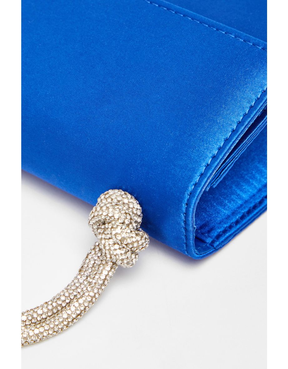 Royal Blue Satin Top Handle Bag - 4