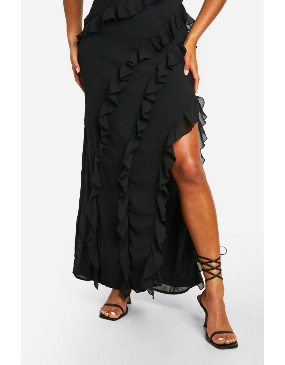 Ruffle Chiffon Maxi Dress - black - 3