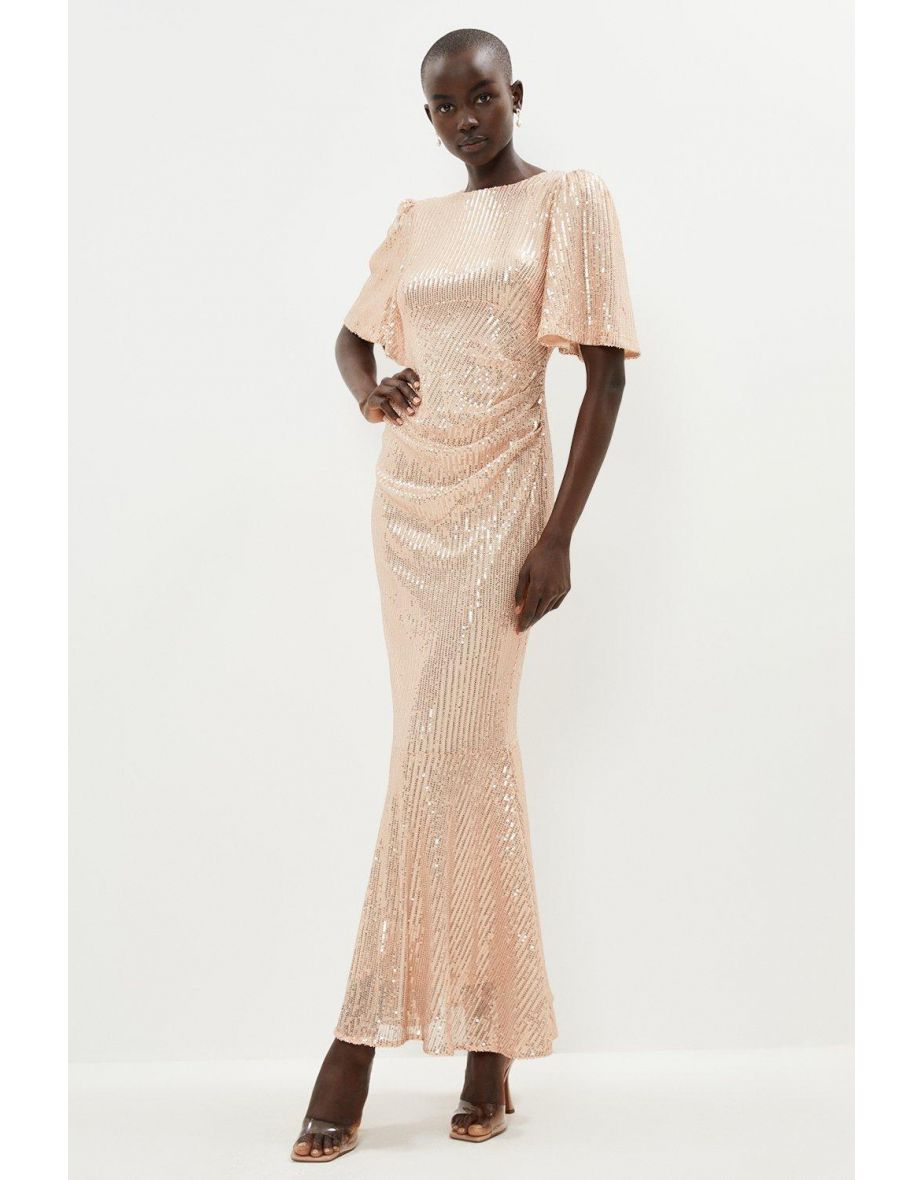 Sequin Flare Sleeve Maxi Dress With Fishtail
