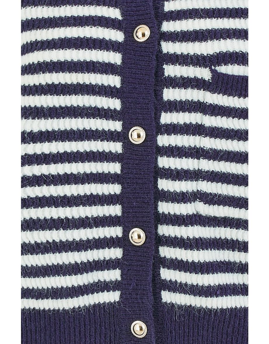 Yumi Navy Stripe Knit Relaxed Fit Cardigan - 5