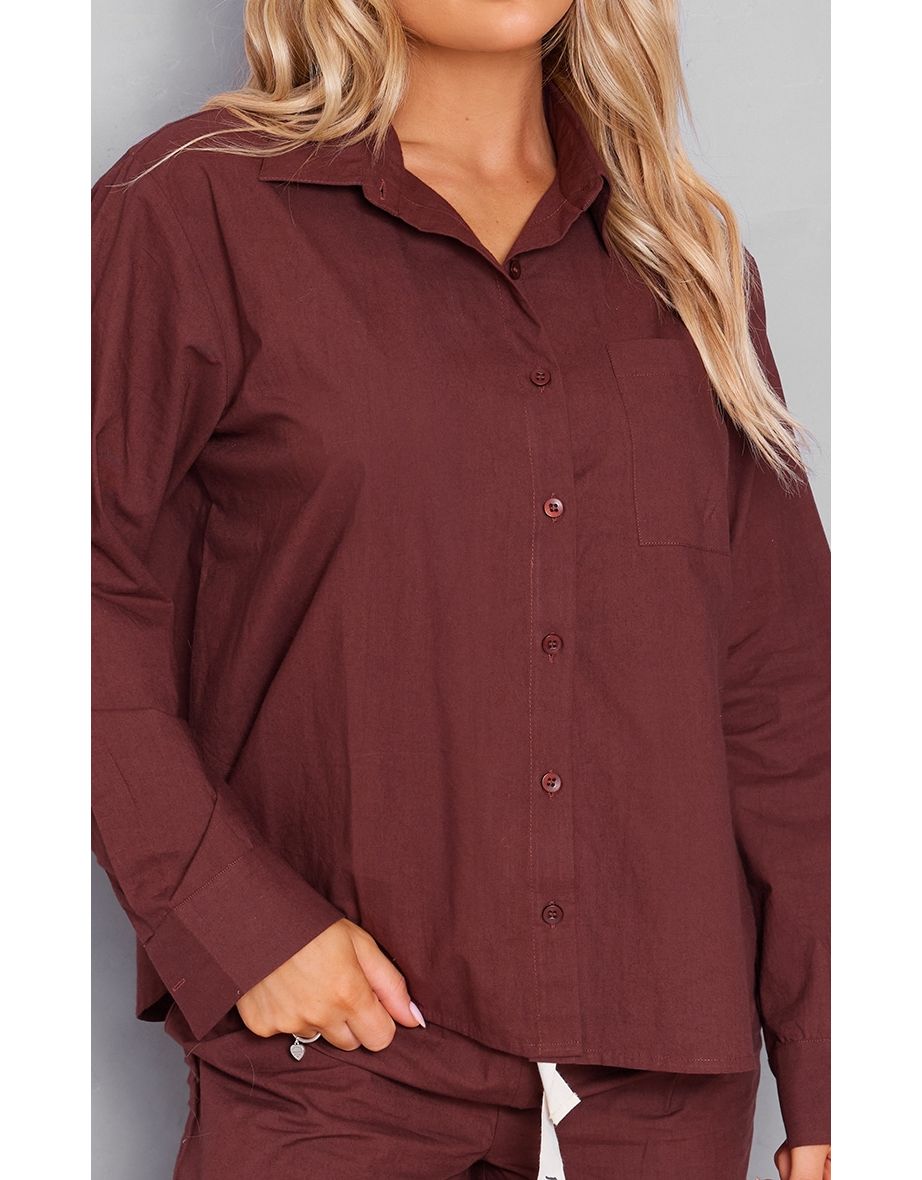 PRETTYLITTLETHING Chocolate Back Tie Detail Long Sleeve Shirt - 3