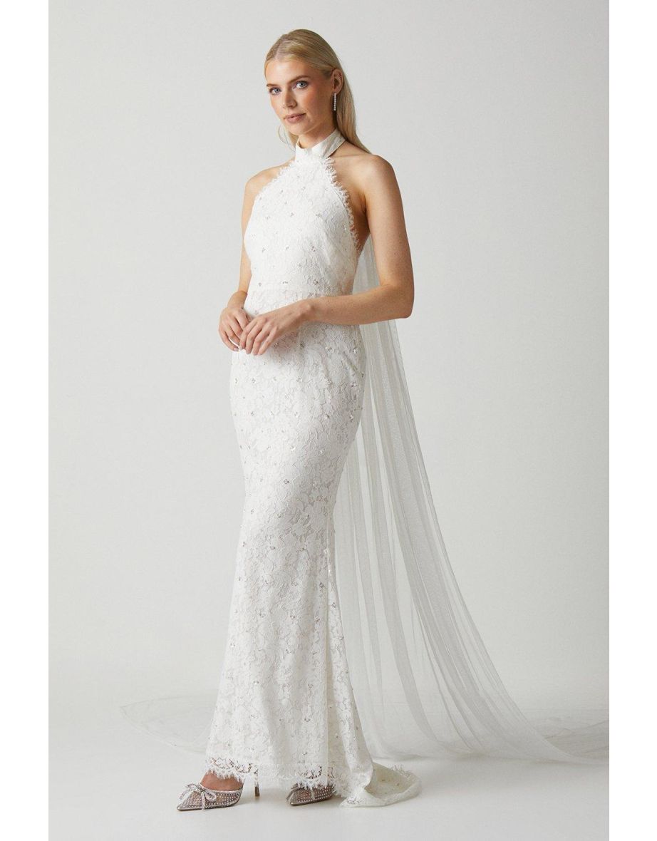 High Neck Embellished Lace Wedding Dress