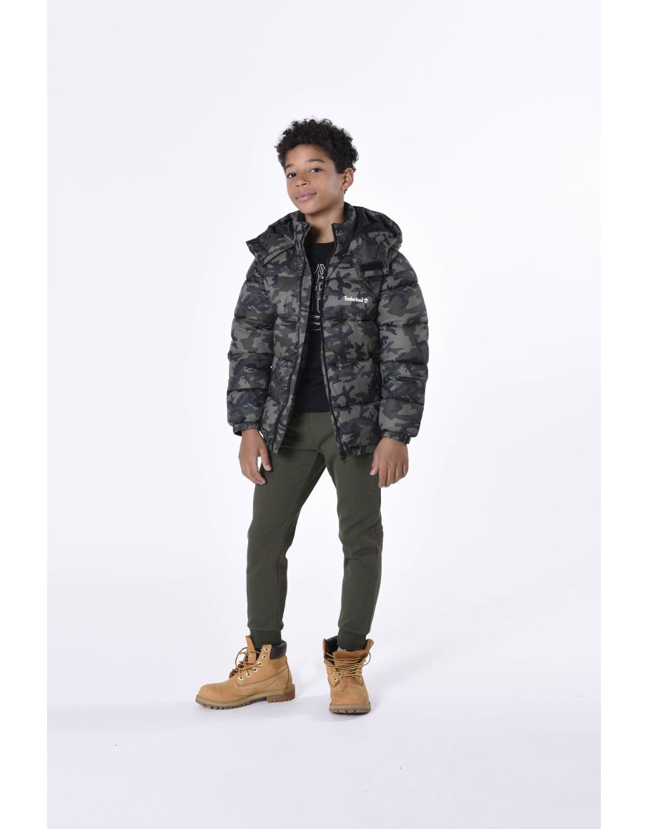 Boys Camouflage Puffer Jacket in Green