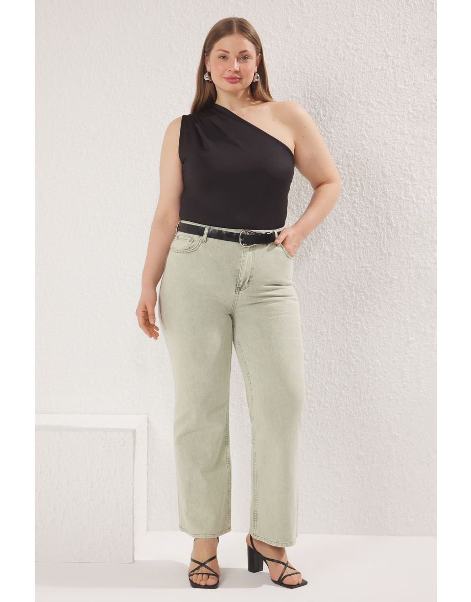 Green High Waist Wide Leg Plus Size Wide Leg Jeans