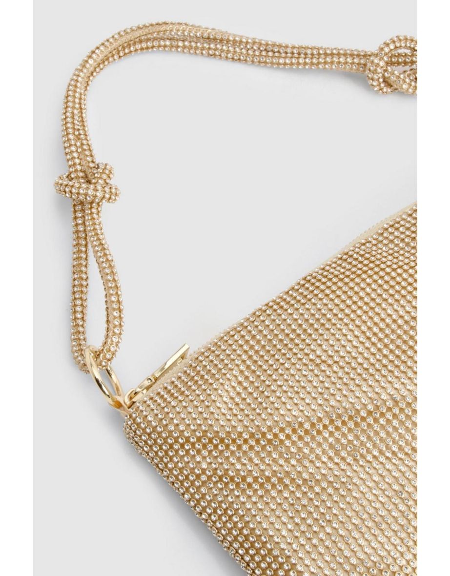 Premium Slouchy Diamante Shoulder Bag - gold - 2