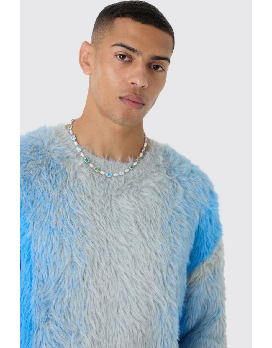 Oversized Drop Shoulder Dip Dye Stripe Knitted Jumper - light blue - 2
