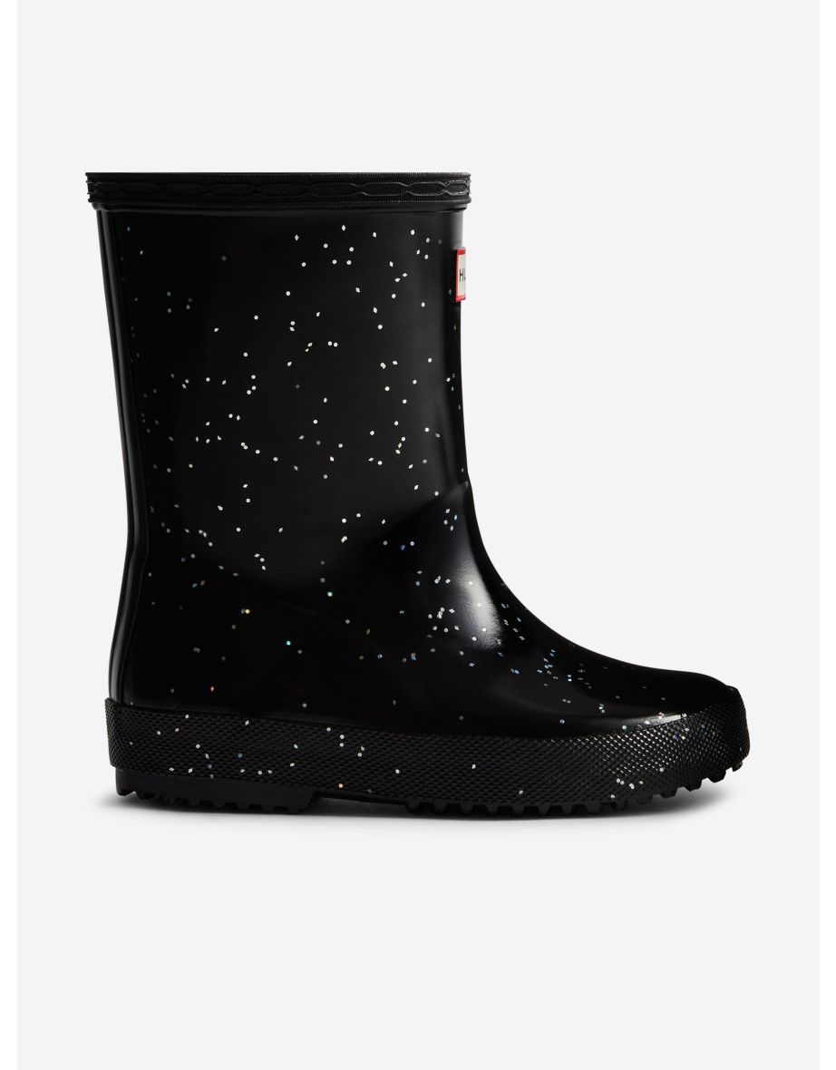 Girls First Giant Glitter Wellington Boots in Black