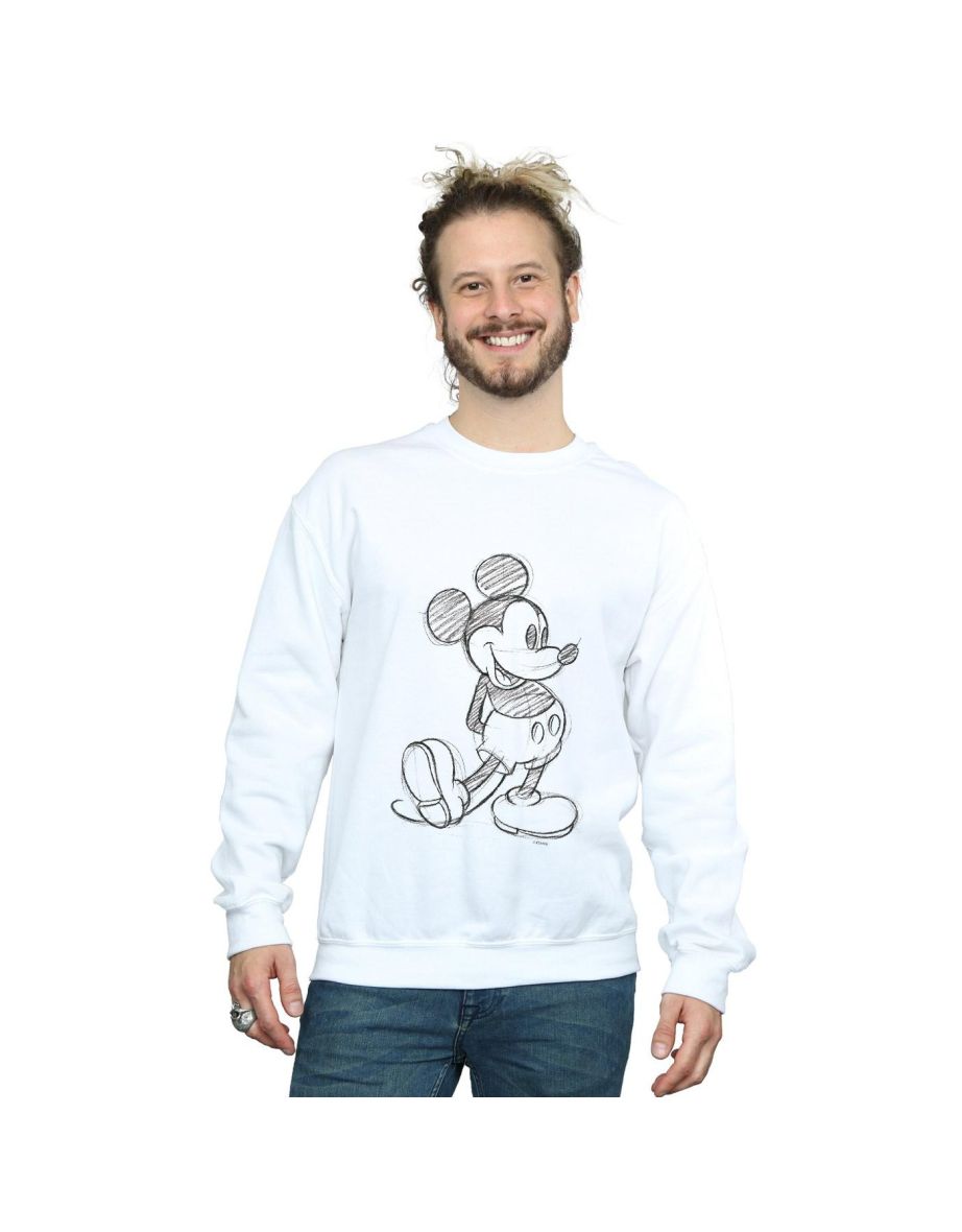 Disney Mens Mickey Mouse Sketch Kick Sweatshirt - White