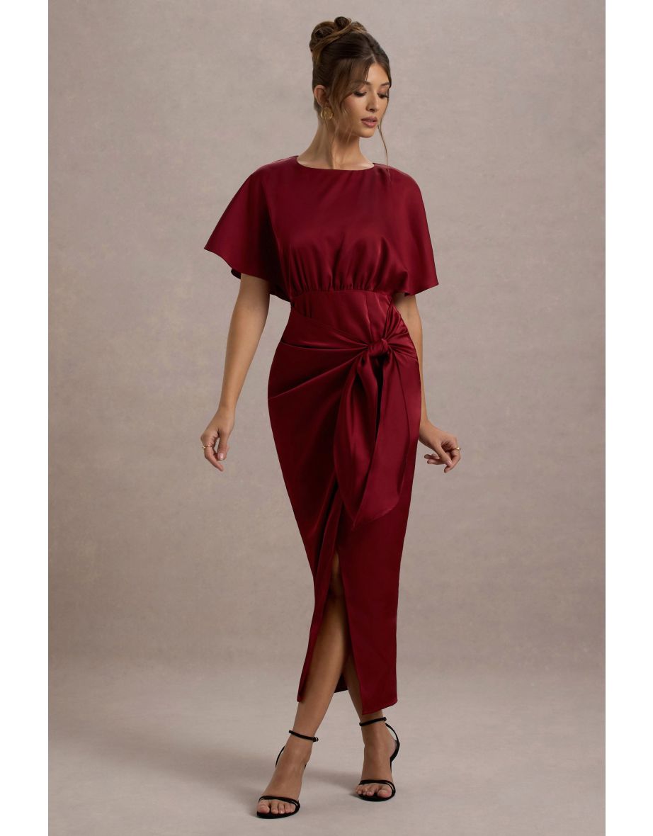 Mika | Port Satin Short-Sleeve Wrap Maxi Dress