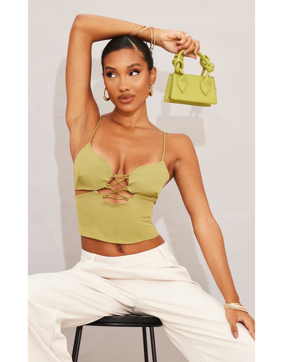 Olive Woven Cut Out Crop Top