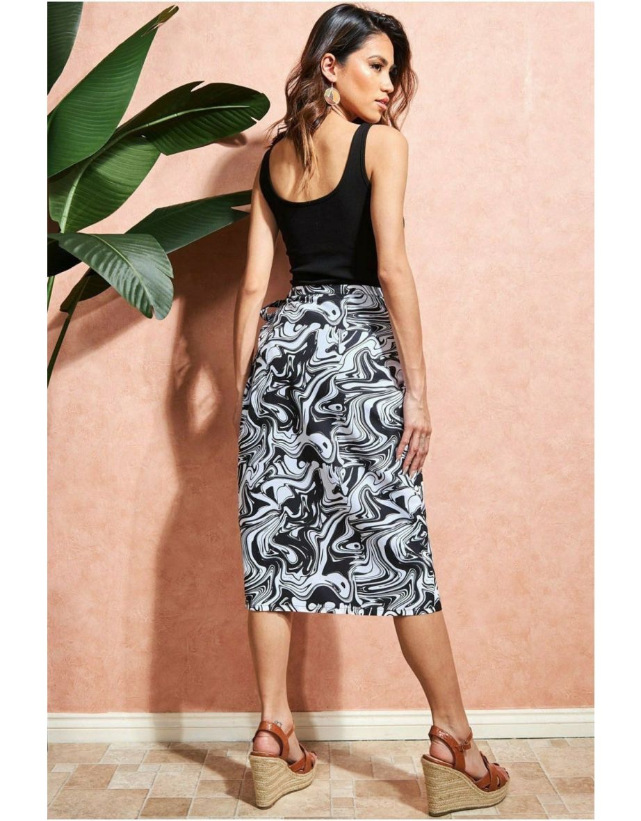 City Goddess Printed High Waist Wrap Midi Skirt - Black - 2