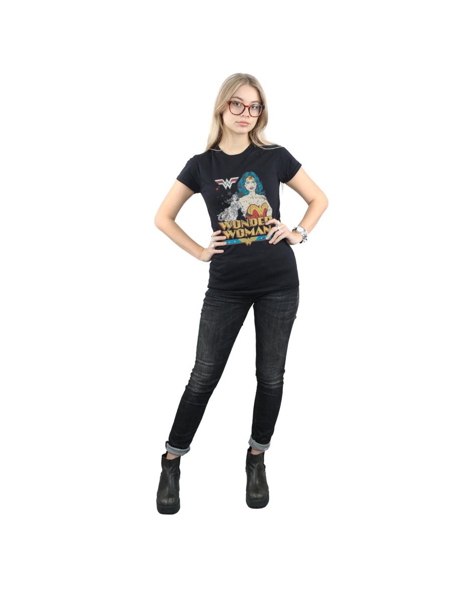 DC Comics Womens/Ladies Wonder Woman Posing Cotton T-Shirt - Black