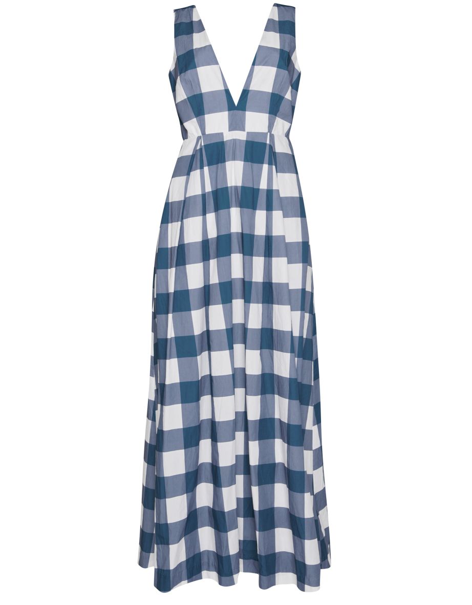 Louise Petrol Blue Check Plunging Back Maxi-Dress - 4