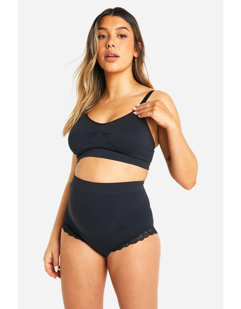 Maternity Lace Trim Shapewear Brief - black