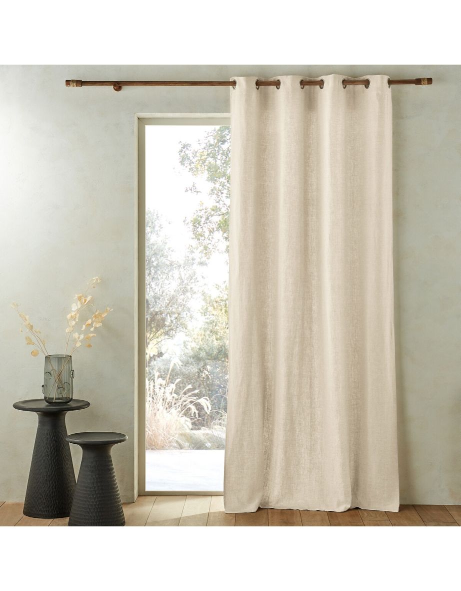 Private Lined Pre-Washed Linen Single Curtain with Eyelets
