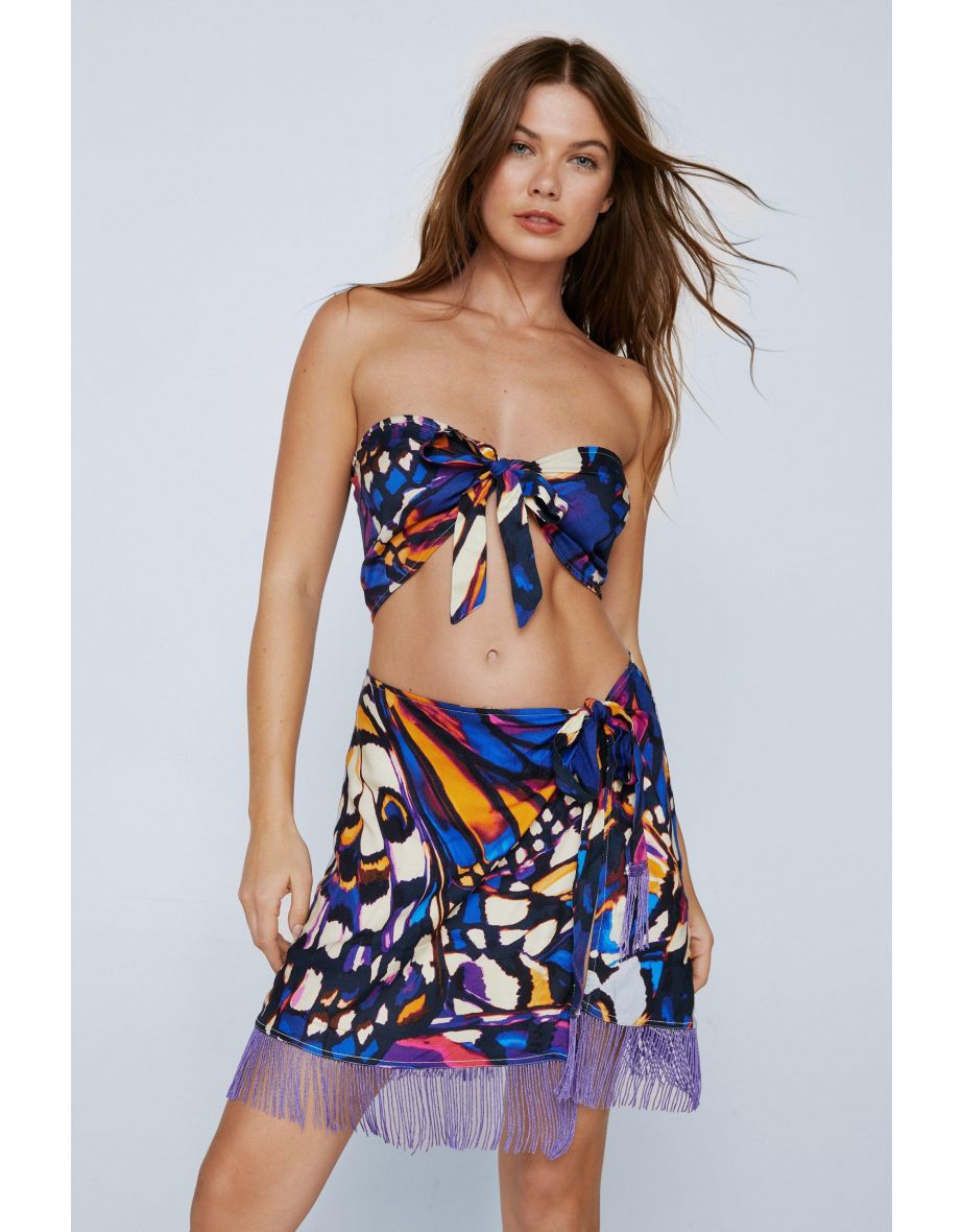 Rayon Twill Butterfly Tie Bandeau Top