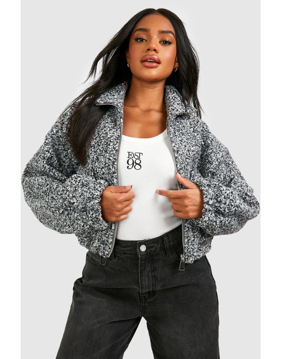 Batwing Sleeve Wool Look Bomber Jacket - grey marl